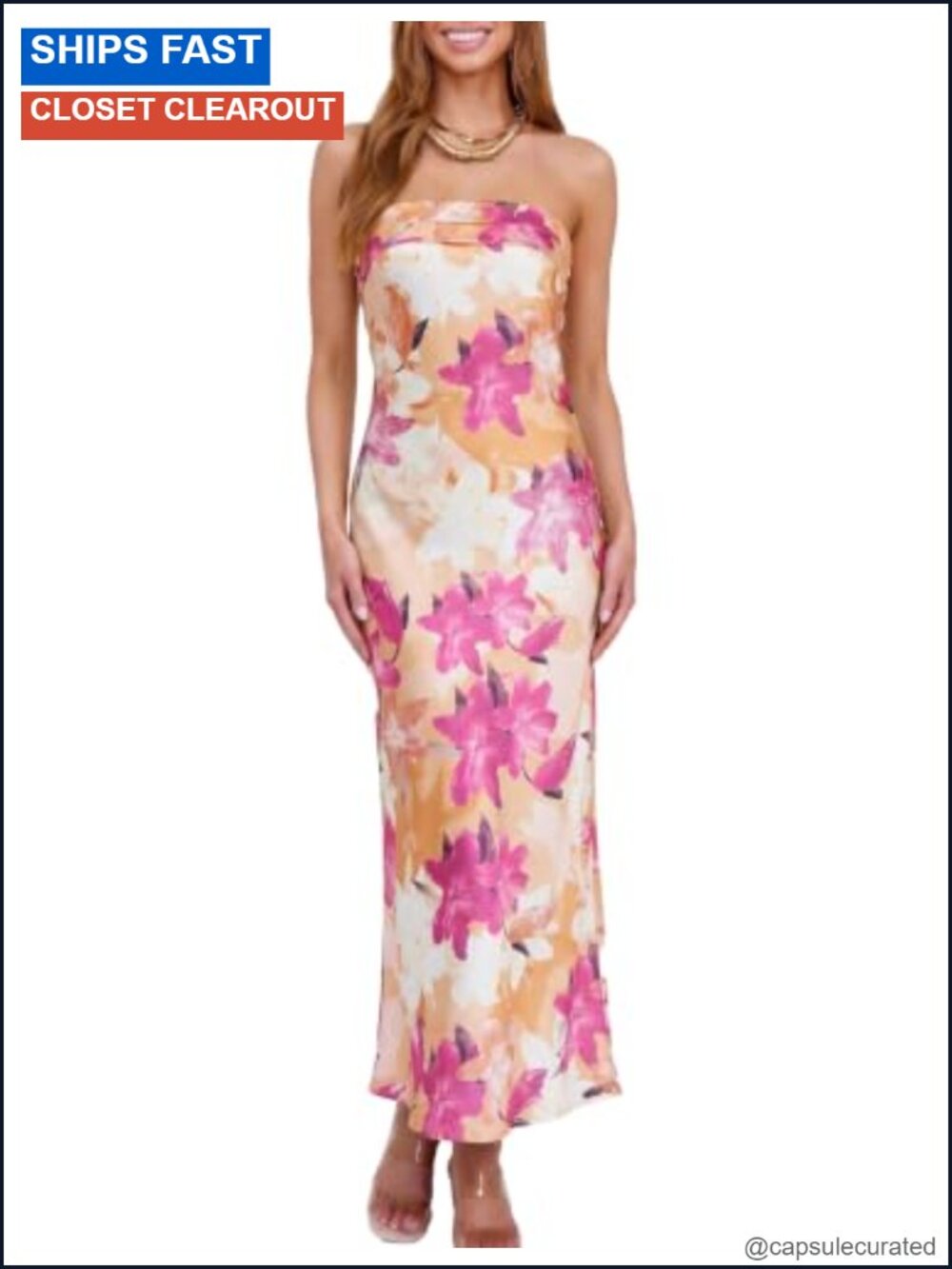 Satin Strapless Backless Maxi Dress Wedding Guest Formal